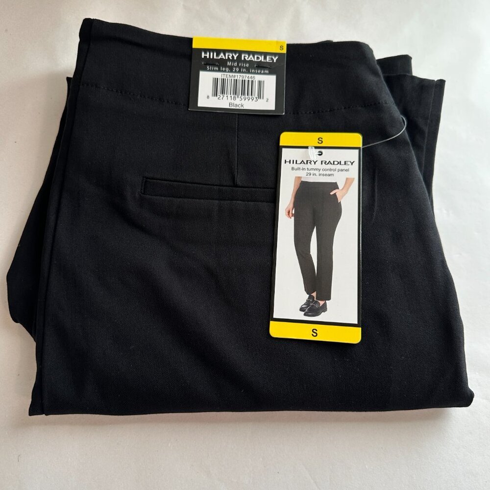 Hilary Radley Women's Pintuck Pant Size S Mid Rise Tummy Control Panel Slim Leg